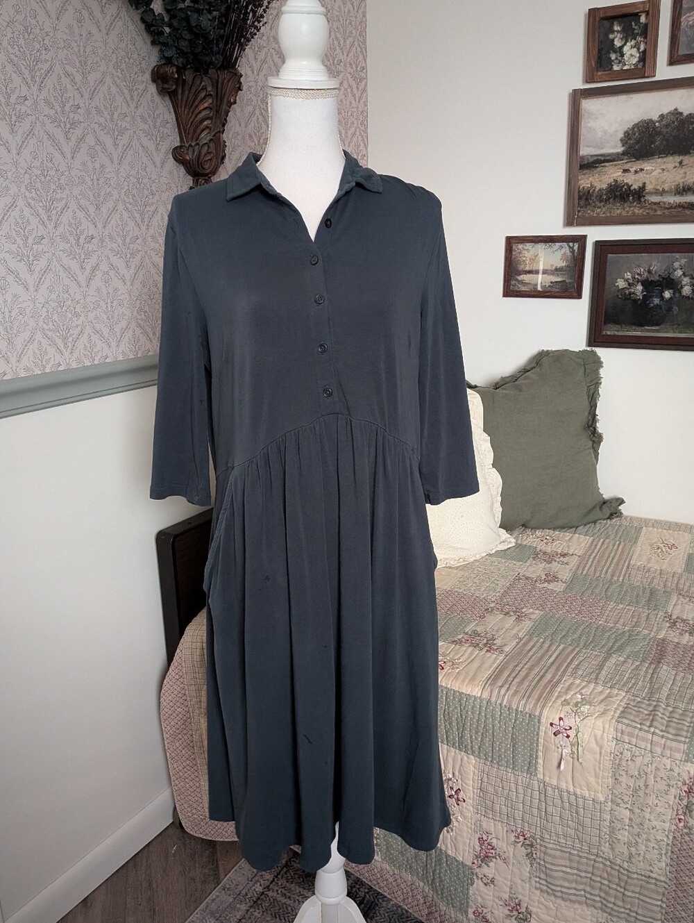 Seasalt Cornwall Wood Rush Organic Cotton Midi Shirt Dress Pockets US 6